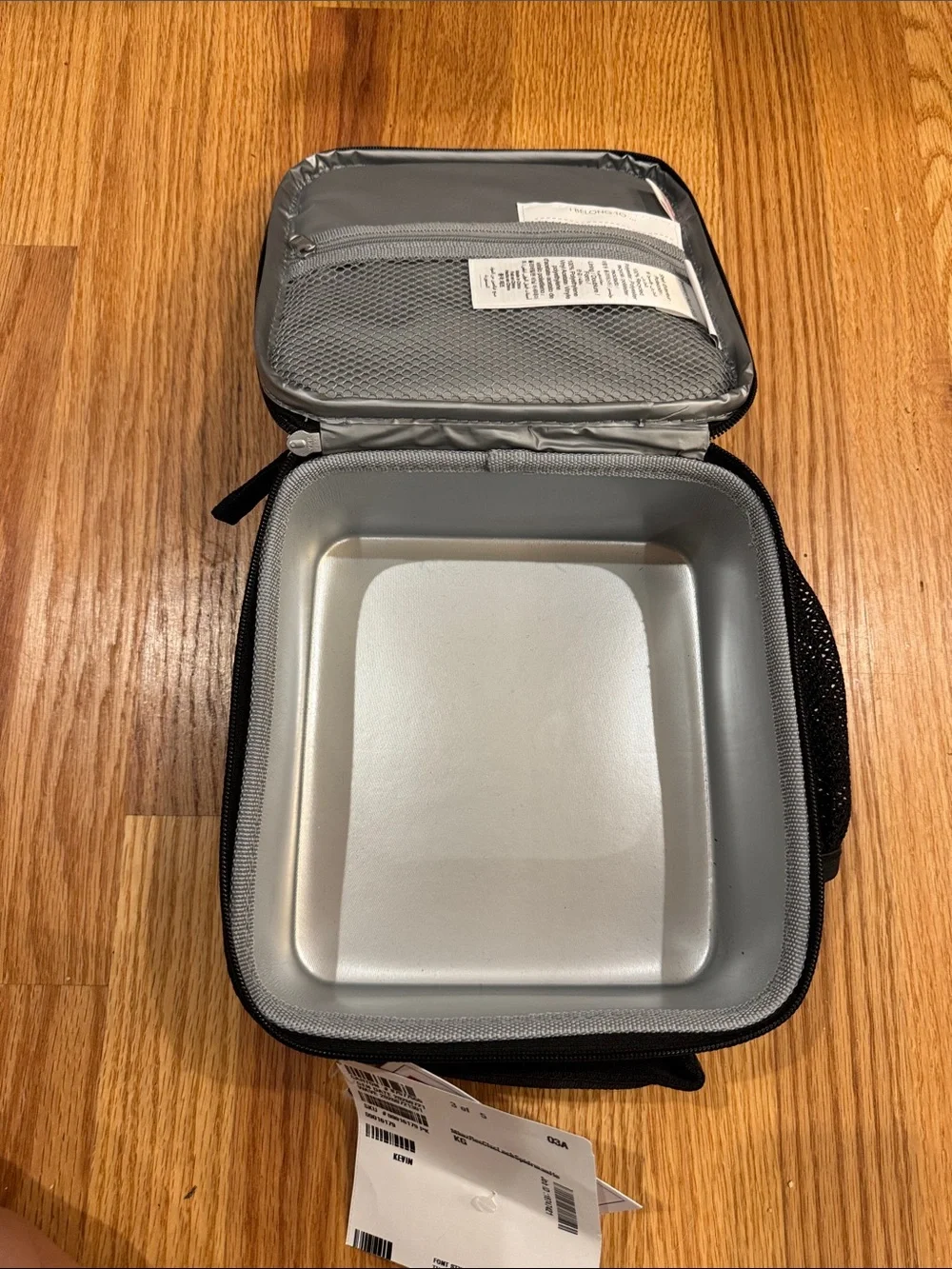 Pottery Barn Kids Gray Spider-Web Lunch Bag with Red Name